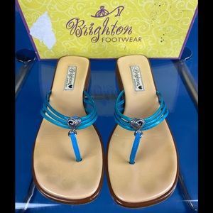 Brighton Leanne Blue Leather Slip-On Sandals Sz 9